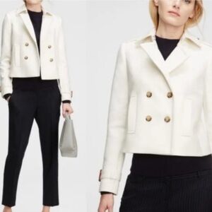 Ann Taylor Ivory Cotton Double Breasted Crop Coat